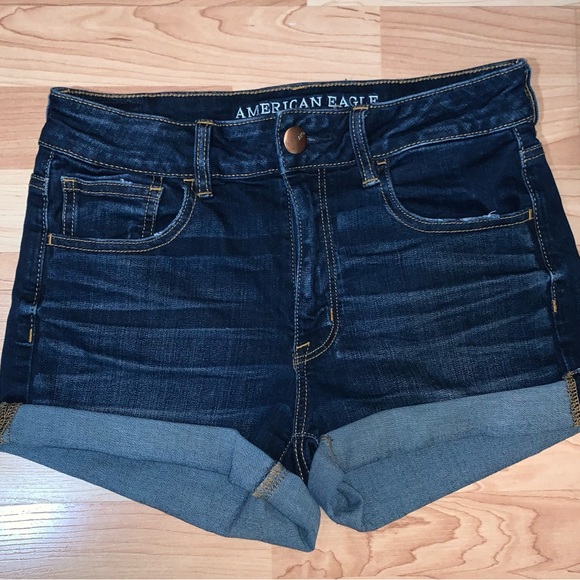 AE High Rise Dark Wash Stretch Shorts sz 8 - Picture 1 of 3